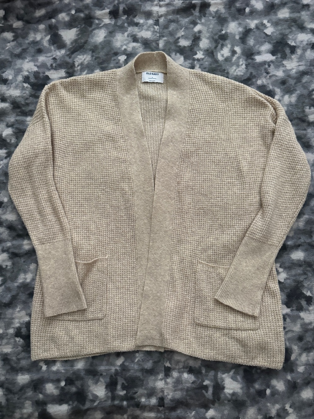 Old Navy Heathered Waffle-Knit Open-Front Cardigan